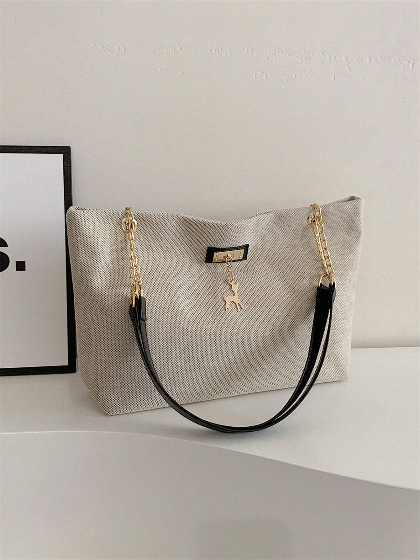 1pc Polyester Deer Decoration Large Capacity Zipper Closure Fashion Shoulder Tote Bag shein