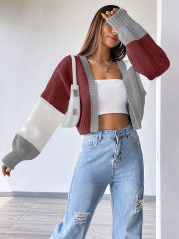 MOOSTA Loose-Fit Color-Block Slouchy Cardigan With Long Sleeves