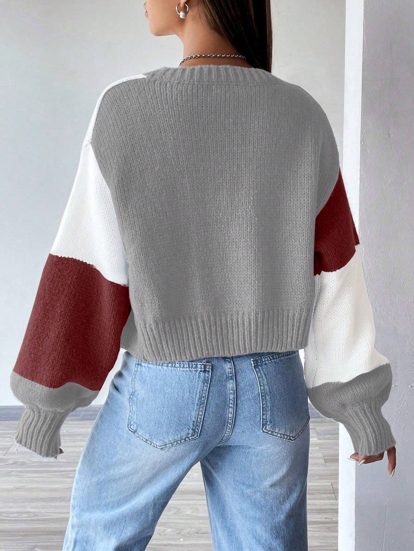 MOOSTA Loose-Fit Color-Block Slouchy Cardigan With Long Sleeves shein