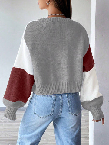 MOOSTA Loose-Fit Color-Block Slouchy Cardigan With Long Sleeves