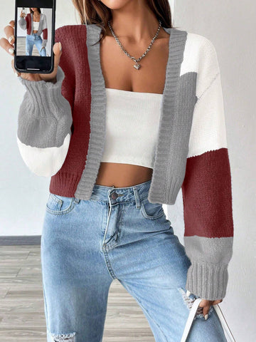 MOOSTA Loose-Fit Color-Block Slouchy Cardigan With Long Sleeves