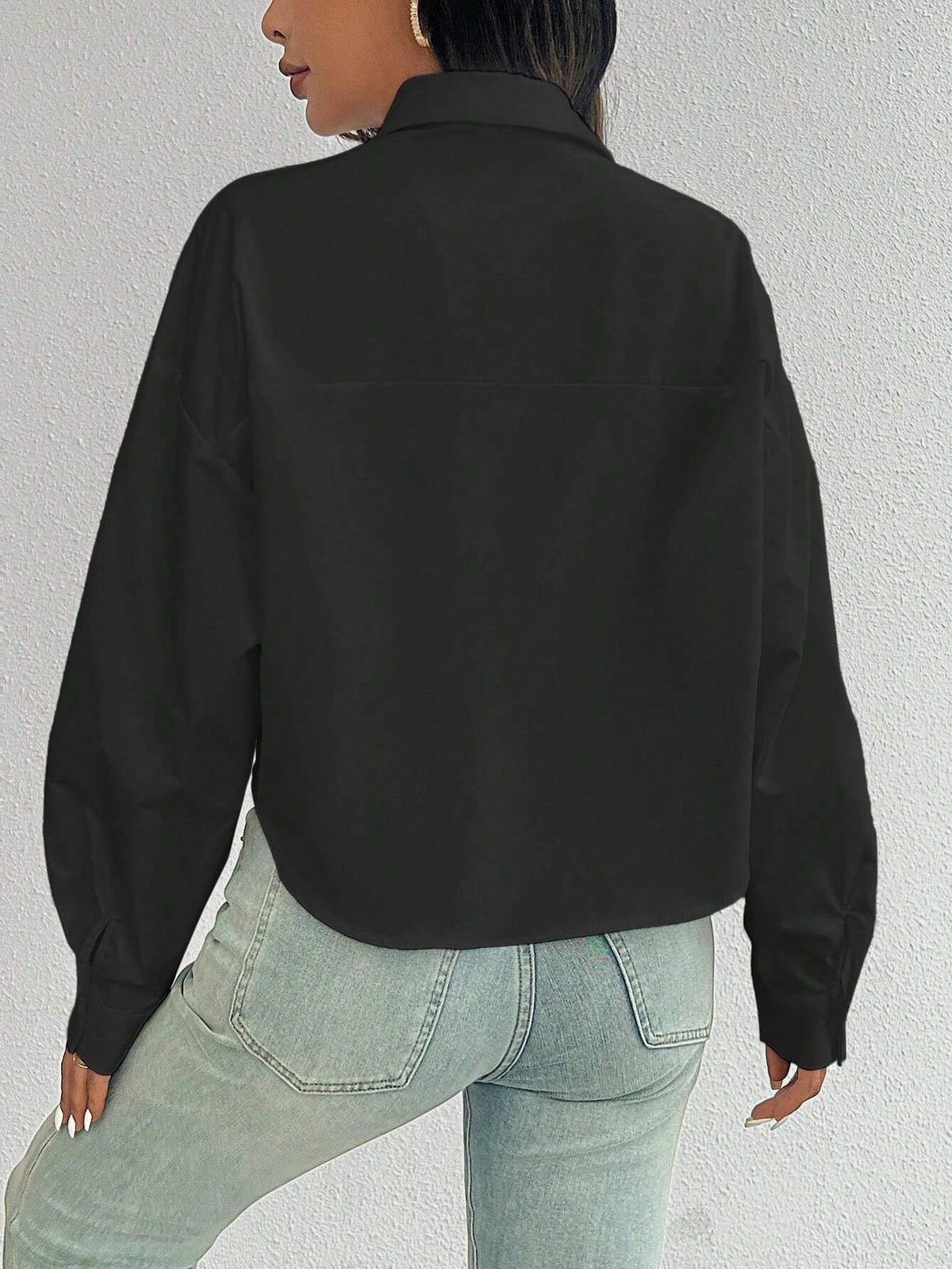 ChicEase Women Plain Button Front Long Sleeve Pocket Casual Shirt shein