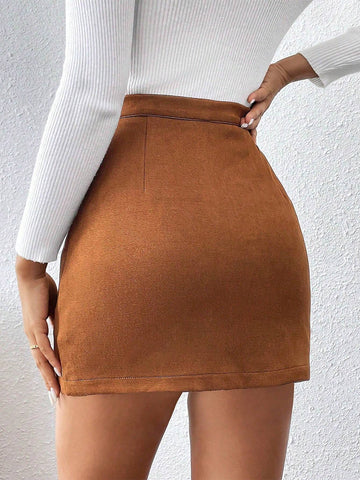 Clasi Solid Color Front Button Closure Skirt For Casual Wear shein