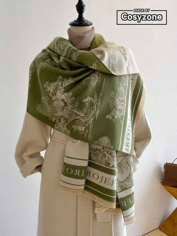 1pc Women's Reversible Imitation Cashmere Floral Printed Warm Scarf Shawl