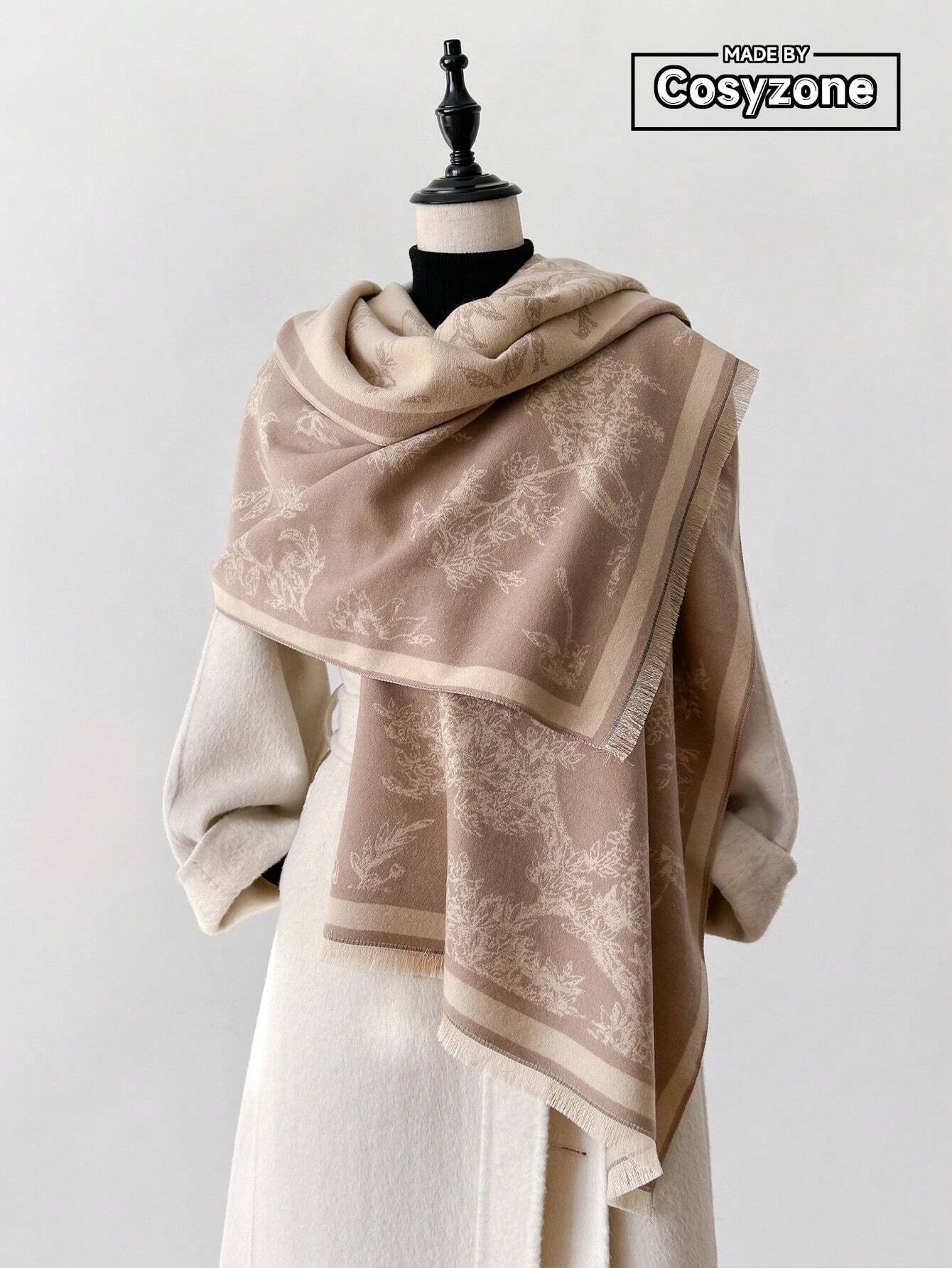 1pc Women's Reversible Imitation Cashmere Floral Printed Warm Scarf Shawl