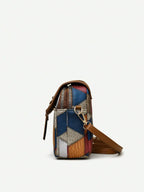 1pc Color Block Rhombus Pattern Fabric Decorated Crossbody Bag With Flap shein