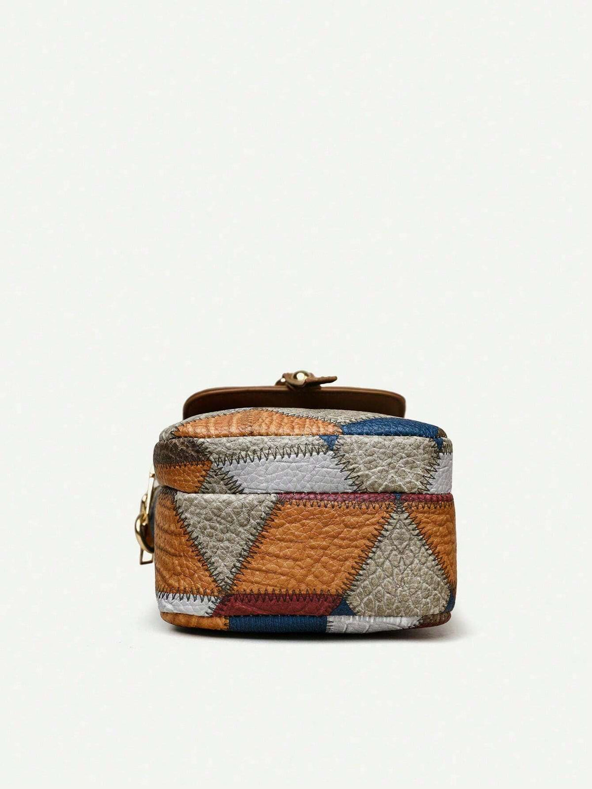1pc Color Block Rhombus Pattern Fabric Decorated Crossbody Bag With Flap shein