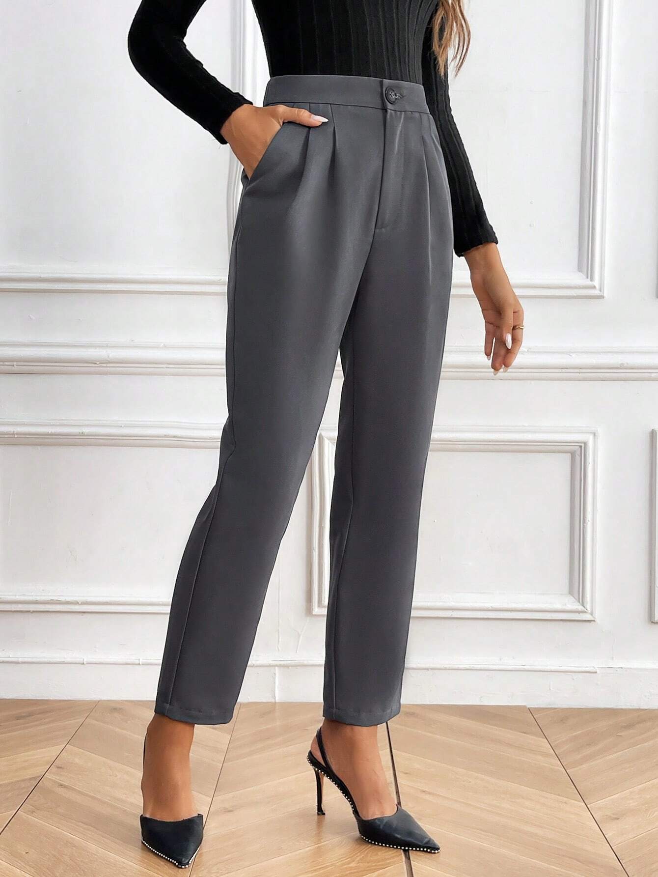 Clasi Plaid Print Slant Pocket Cropped Suit Pants Without Belt shein