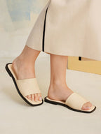 MOTF PREMIUM SQUARE TOE MINIMALIST TWO TONE MULE FLAT SANDALS shein