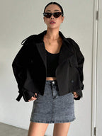 DAZY Epaulettes Design Raglan Sleeve Double Breasted Trench Coat shein