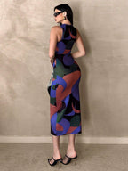 AZ Printed Ruched Sleeveless Dress With Elastic Waist shein