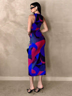 AZ Printed Ruched Sleeveless Dress With Elastic Waist shein