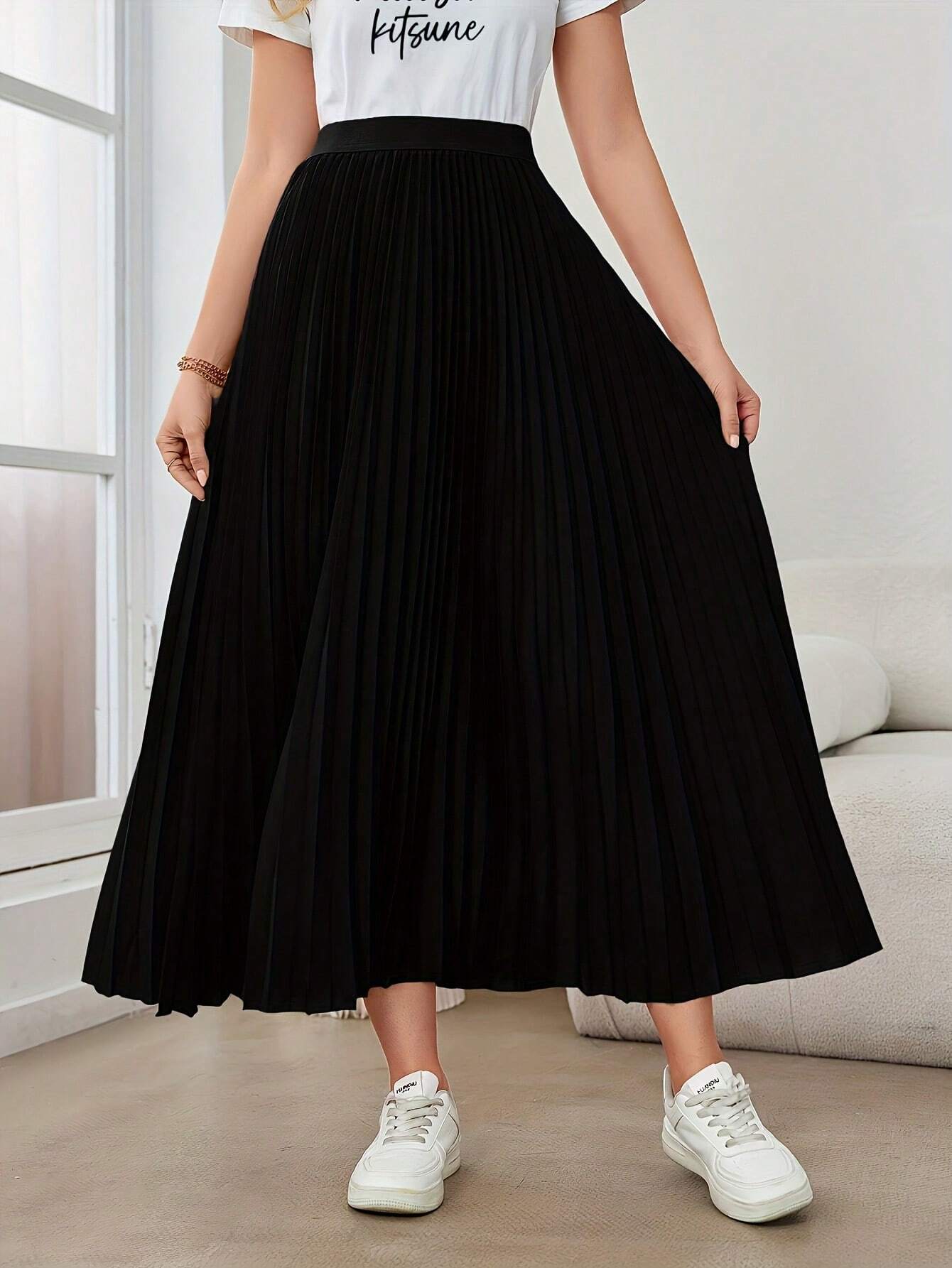 AZ Minimalist Pleated A-Line Skirt