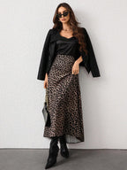 Firerie Women's Elegant Leopard Print High Waist Satin Skirt shein