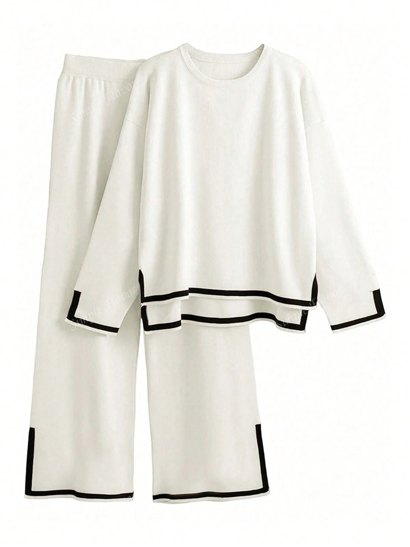2pcs Women Casual Contrast Color Knit Sweater & Pants Set shein