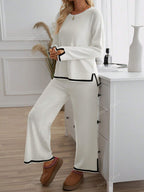 2pcs Women Casual Contrast Color Knit Sweater & Pants Set shein