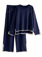 2pcs Women Casual Contrast Color Knit Sweater & Pants Set shein