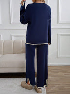 2pcs Women Casual Contrast Color Knit Sweater & Pants Set shein