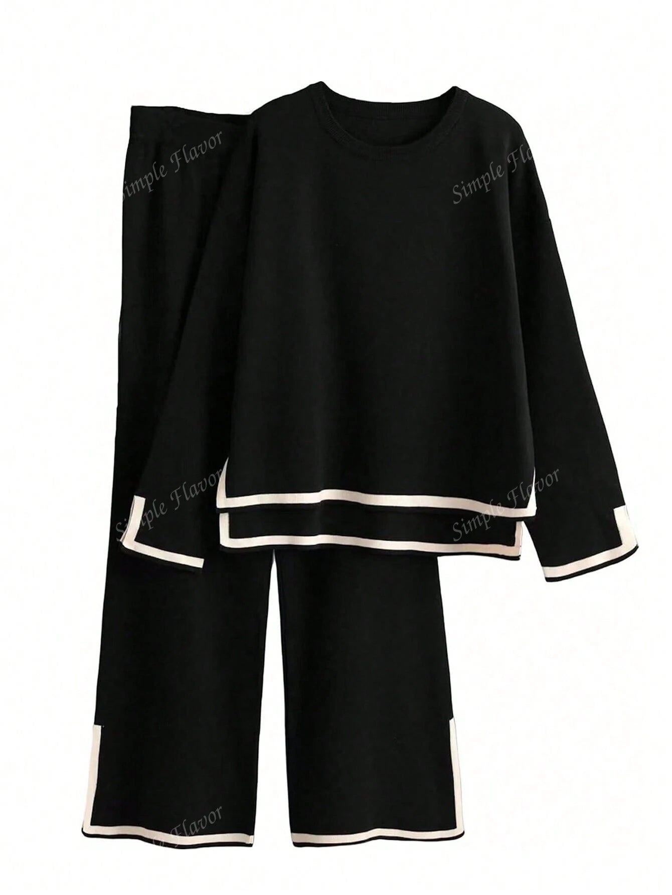 2pcs Women Casual Contrast Color Knit Sweater & Pants Set shein
