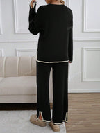 2pcs Women Casual Contrast Color Knit Sweater & Pants Set shein