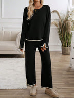 2pcs Women Casual Contrast Color Knit Sweater & Pants Set shein