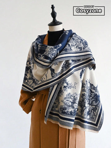 1pc Women's Reversible Imitation Cashmere Floral Printed Warm Scarf Shawl