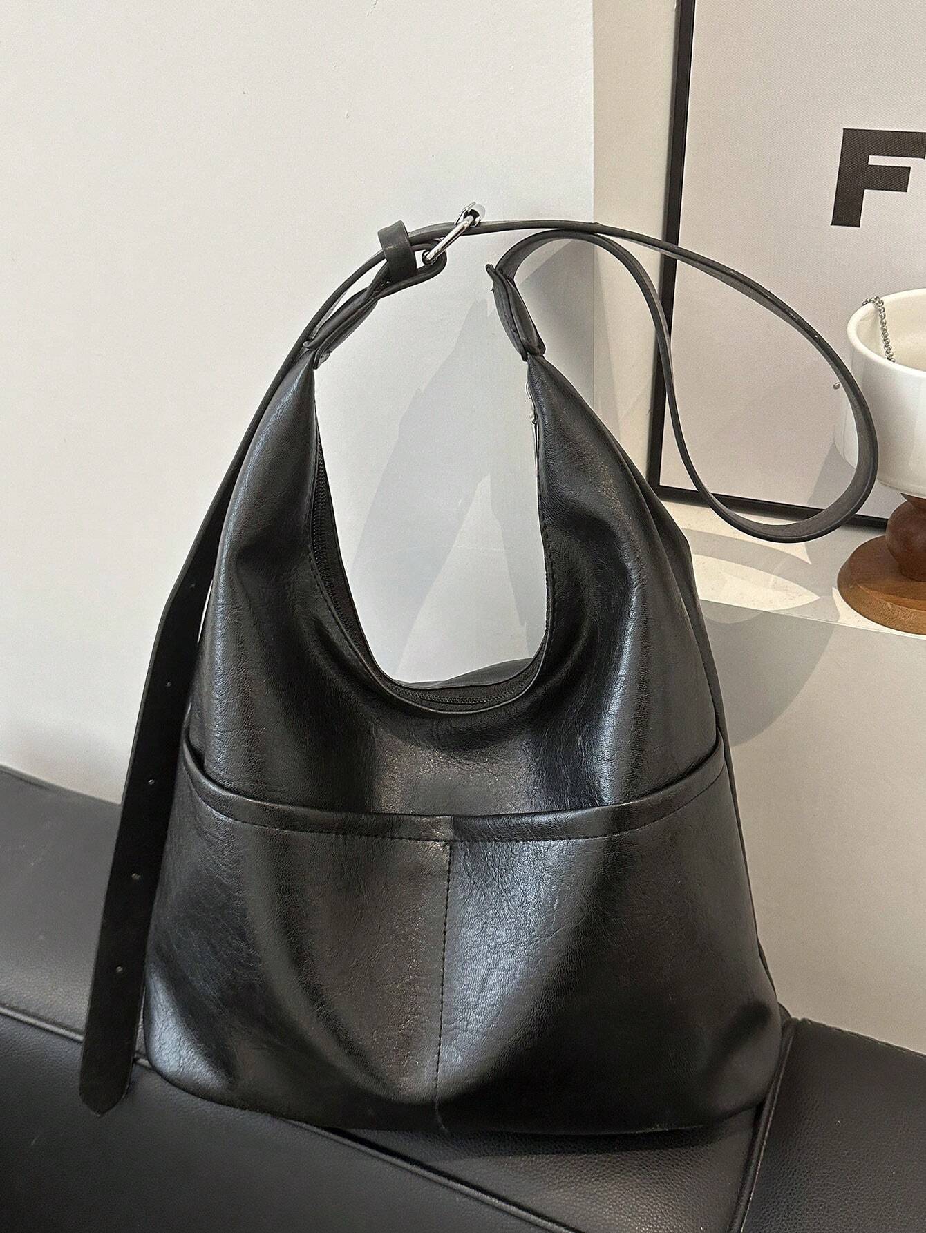 New Fashion All-Match Texture Solid Color PU Shoulder Bag shein