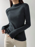 DAZY Women's Solid Stand Collar Long Sleeve Casual Business Pullover Sweater shein