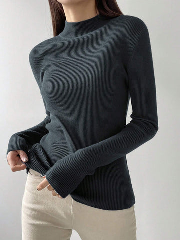 DAZY Autumn/Winter Business Casual Solid Color Stand Collar Slim Fit Sweater shein