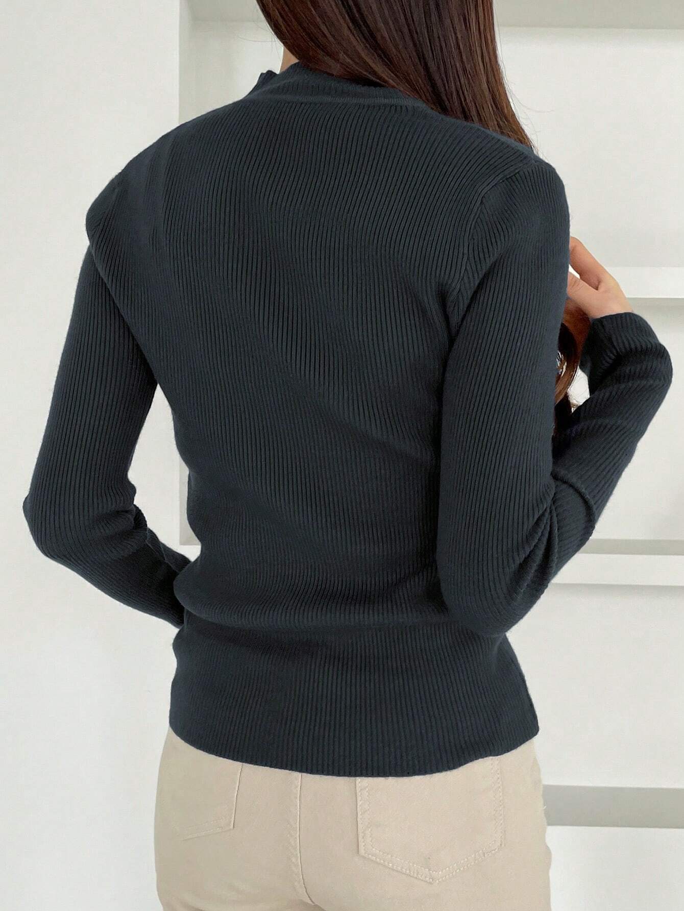 DAZY Women's Solid Stand Collar Long Sleeve Casual Business Pullover Sweater shein