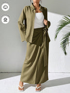 Mulvari 2pcs Women's Casual Button-Up Shirt And A-Line Skirt Set shein
