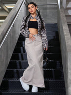 EZwear Women's Basic Button Front Denim Mini Skirt shein