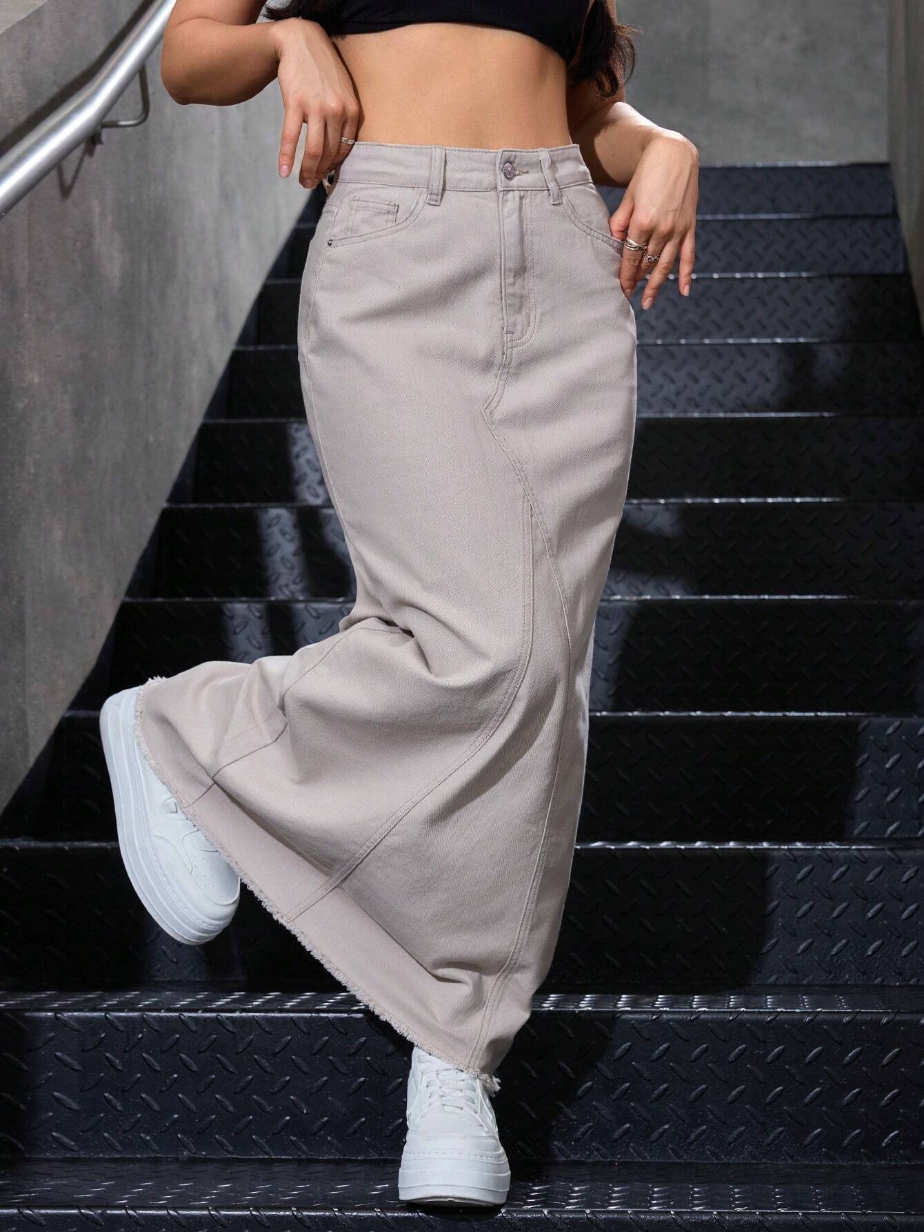 EZwear Women's Basic Button Front Denim Mini Skirt shein