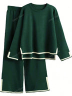 2pcs Women Casual Contrast Color Knit Sweater & Pants Set shein