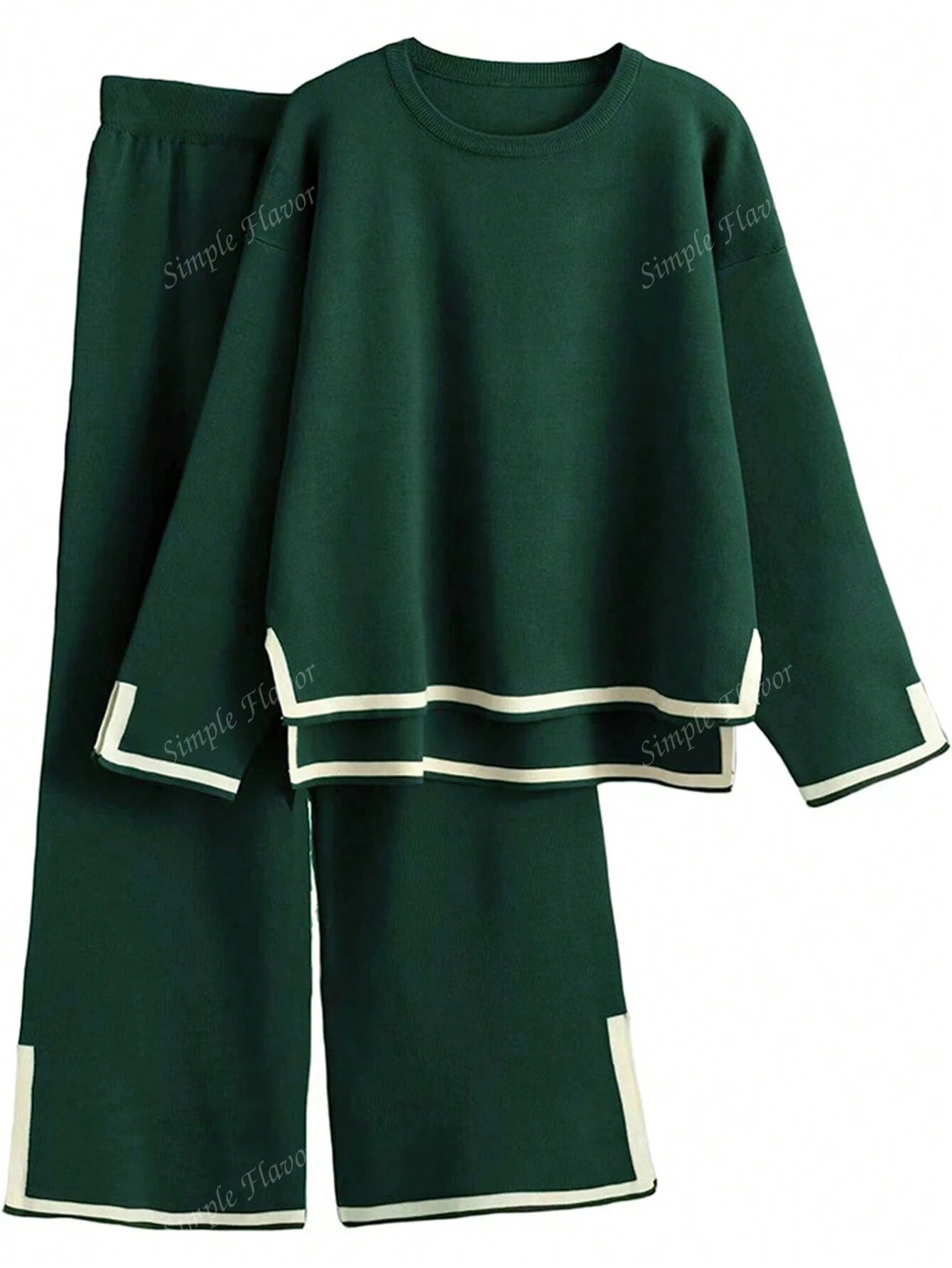 2pcs Women Casual Contrast Color Knit Sweater & Pants Set shein