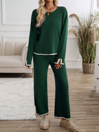 2pcs Women Casual Contrast Color Knit Sweater & Pants Set shein