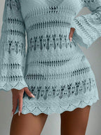 Swim Summer Beach Hollow Out Scallop Trim Cover Up Dress Without Bikini shein