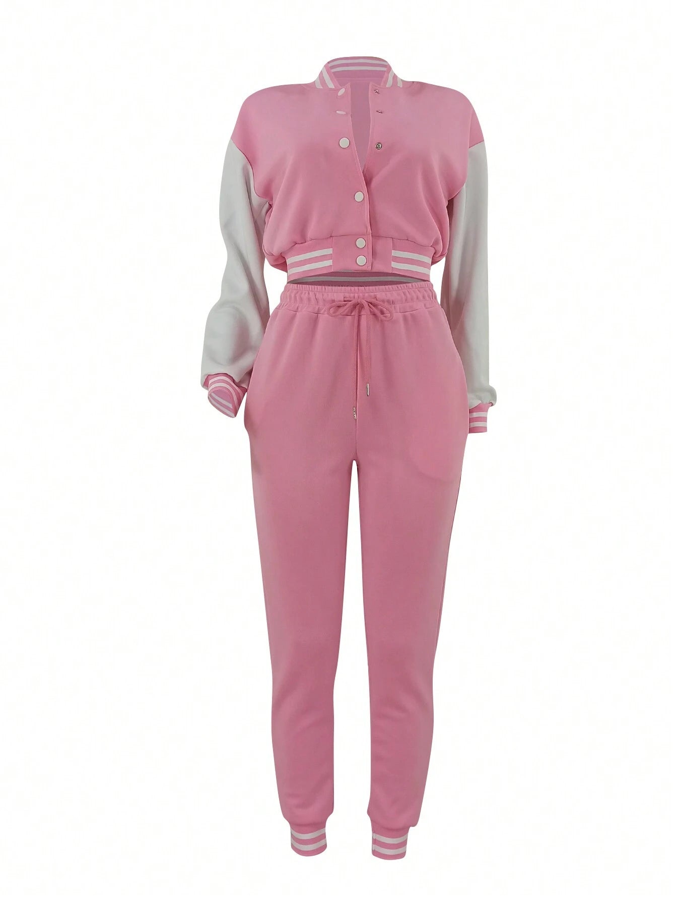 Women's Fashionable Casual Sports Wind Baseball Jacket And Sports Pants Set shein