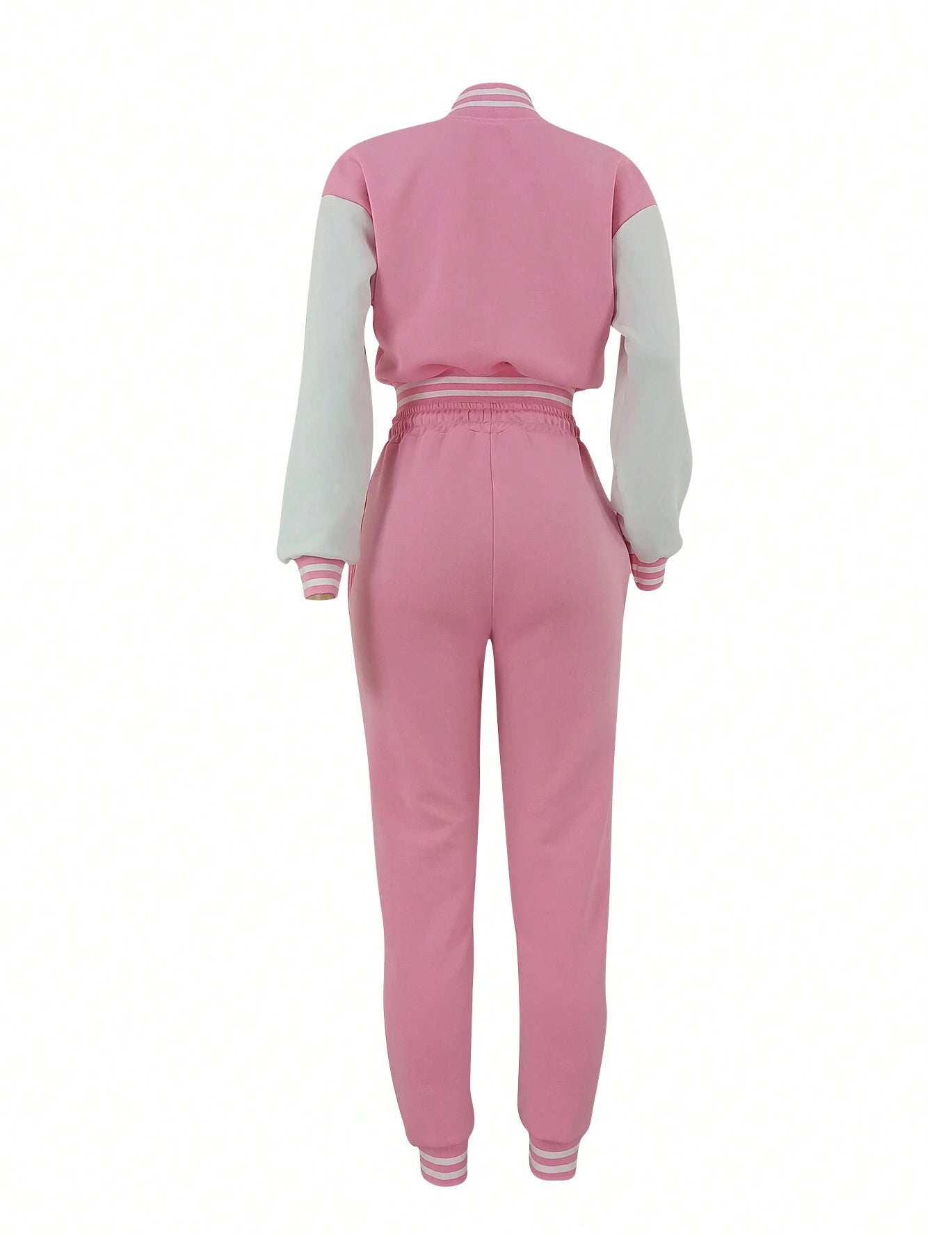 Women's Fashionable Casual Sports Wind Baseball Jacket And Sports Pants Set shein