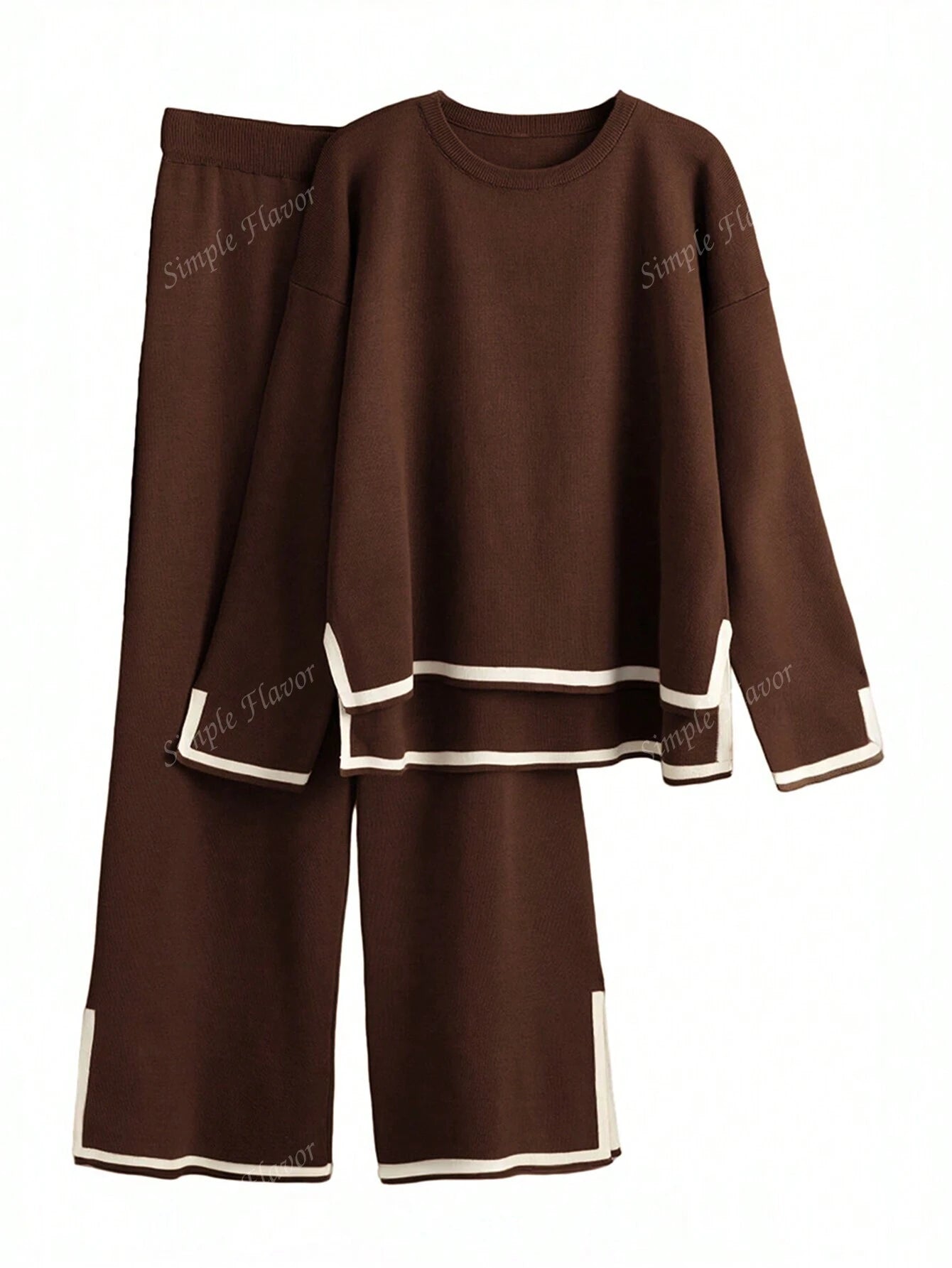 2pcs Women Casual Contrast Color Knit Sweater & Pants Set shein