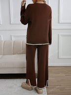 2pcs Women Casual Contrast Color Knit Sweater & Pants Set shein