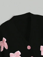 ROMWE Kawaii Women's Pink Three-Dimensional Bow Accessories Cute Girl Minimalist Sexy Cardigan shein