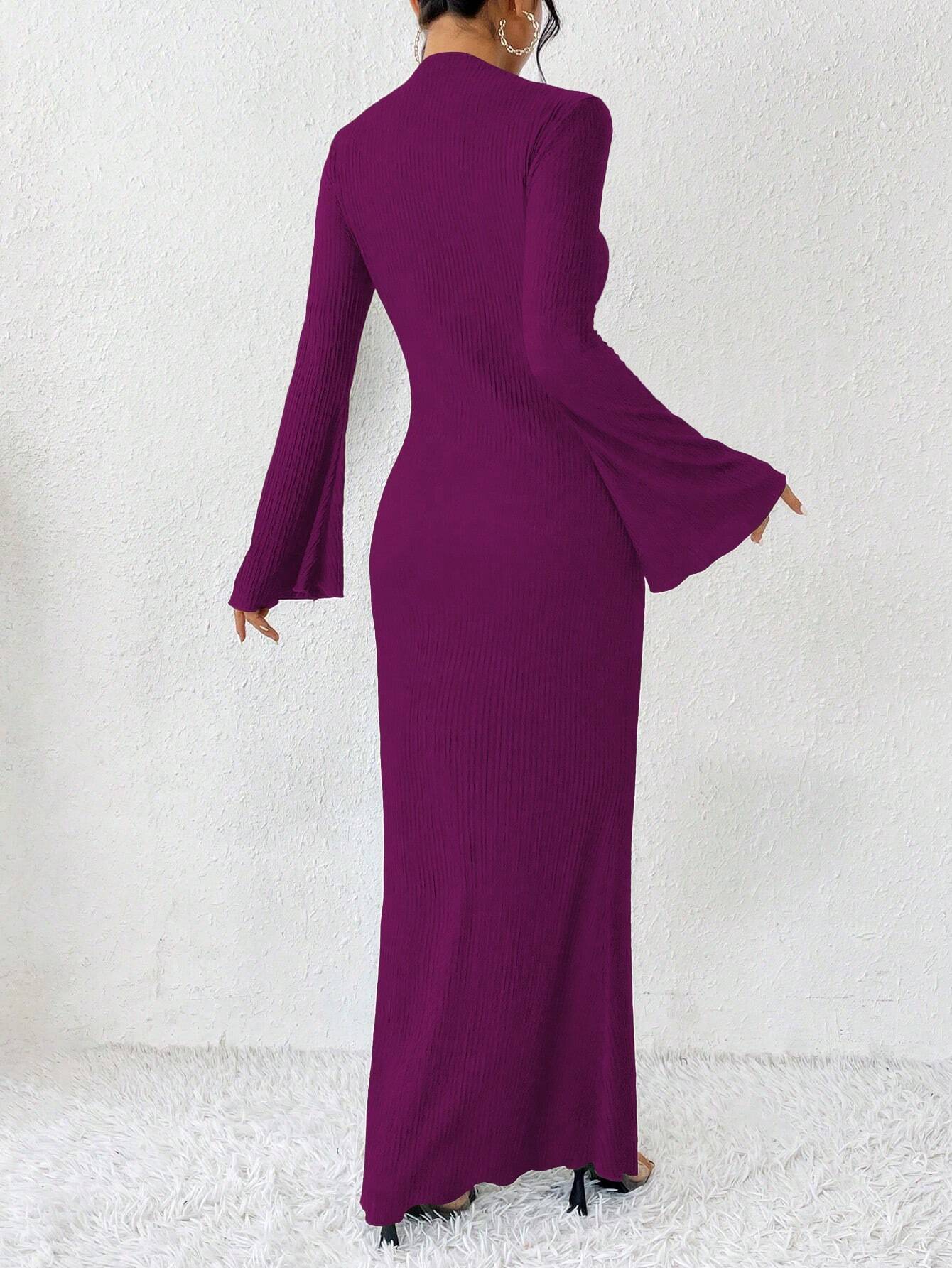 Rafferiza Solid Color Long Bell Sleeve Women's Dress shein