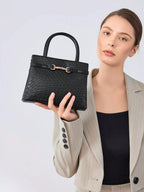 MOTF PREMIUM LADIES COMMUTER CHIC SOLID COLOR CROCODILE EMBOSSED METAL BUCKLE DECOR HANDBAG shein