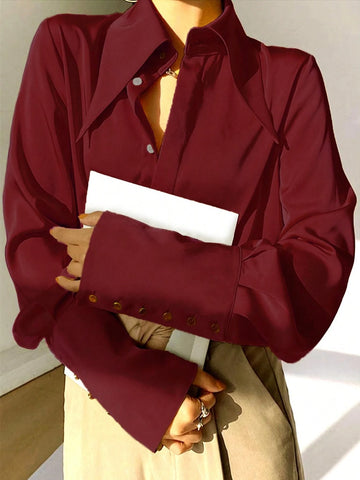 Women's Fashion Long Sleeve Solid Color Shirt