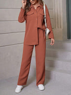 Relaxiva Flap Detail Drop Shoulder Shirt & Pants shein