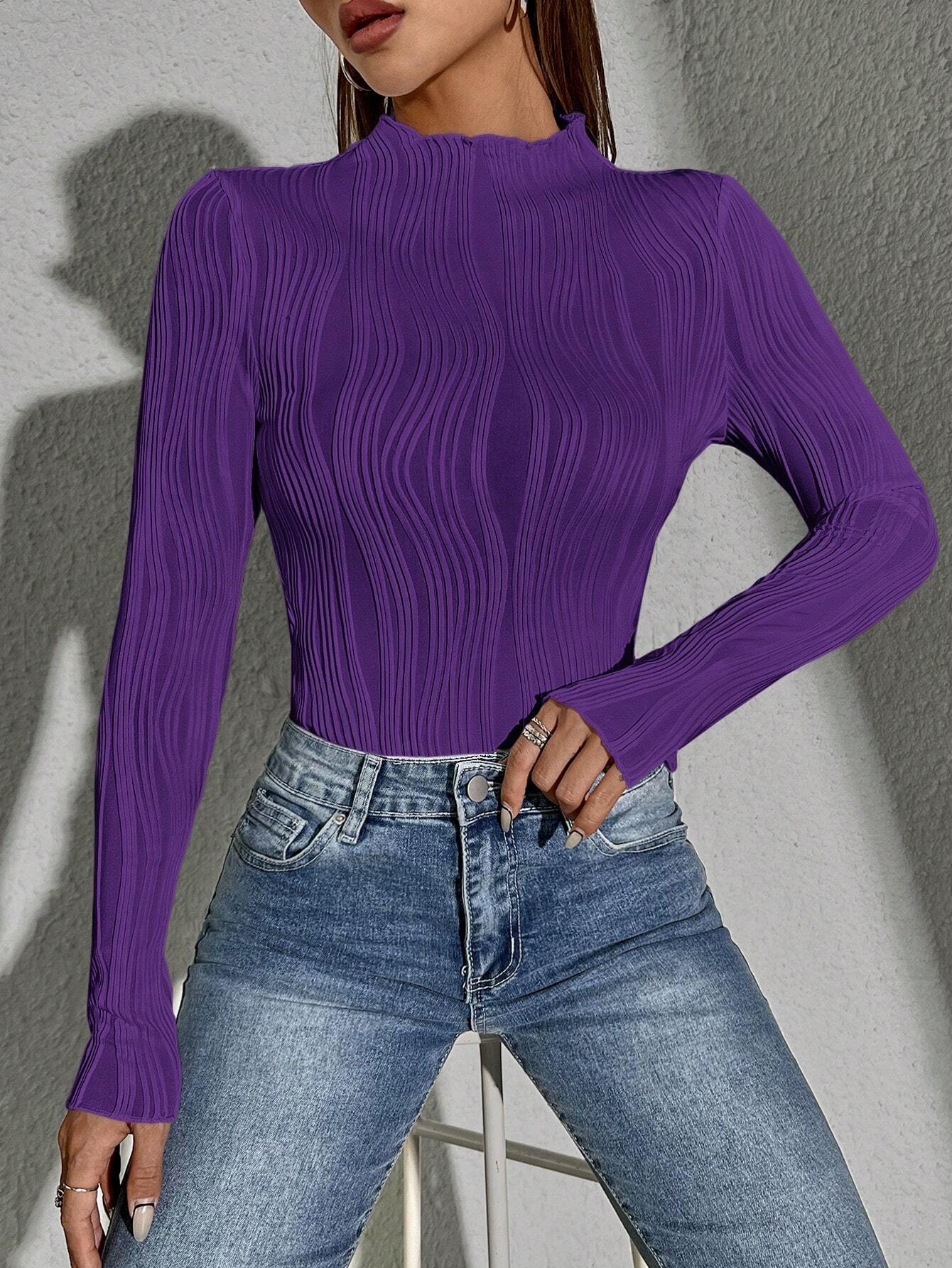 Siren Gaze Women Solid Color Daily Wear Lettuce Trim Tee shein