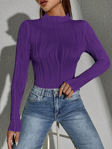 Siren Gaze Women Solid Color Daily Wear Lettuce Trim Tee