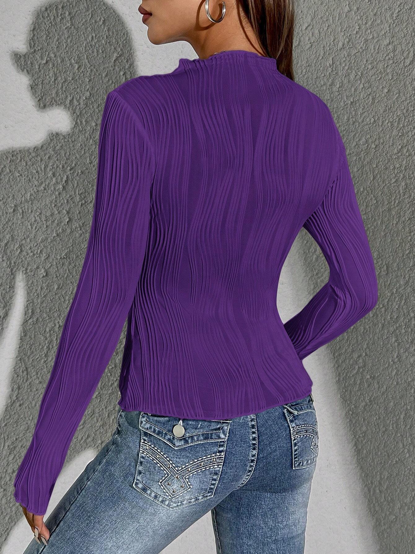 Siren Gaze Women Solid Color Daily Wear Lettuce Trim Tee shein