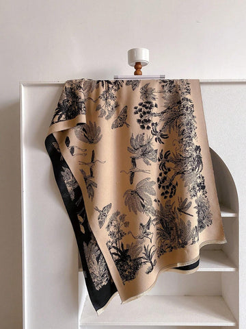 1pc Women's Reversible Imitation Cashmere Floral Printed Warm Scarf Shawl